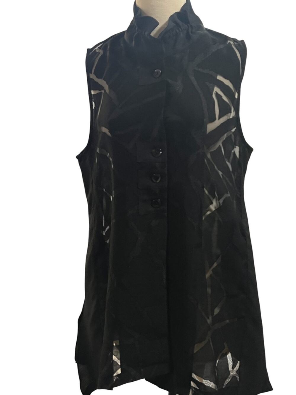 Terra SJ Apparel Black Sheer Sleeveless Wire Band Collar Blouse Size Medium